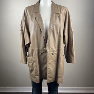 Vintage North side Fashions Women Leather Jacket 80s Taupe Brown Oversized L